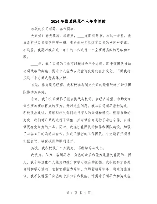 2024年副总经理个人年度总结(2篇)