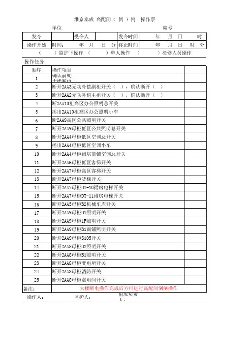 倒闸操作票