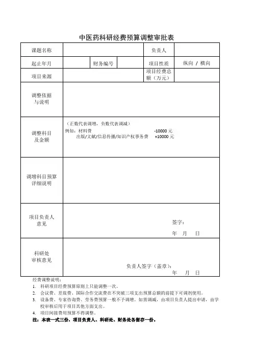 经费预算调整申请表