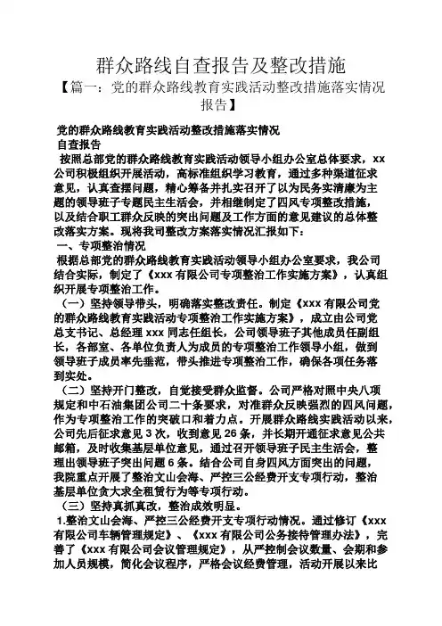 群众路线自查报告及整改措施