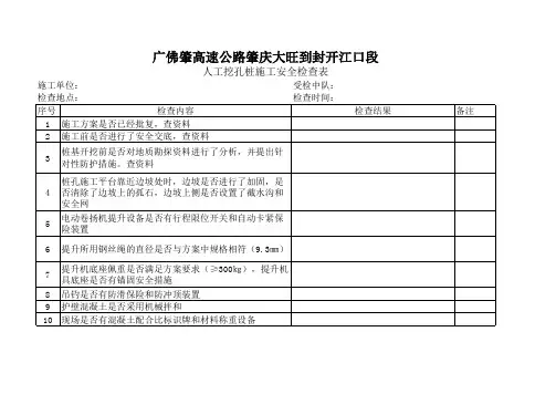 人工挖孔桩施工安全检查表