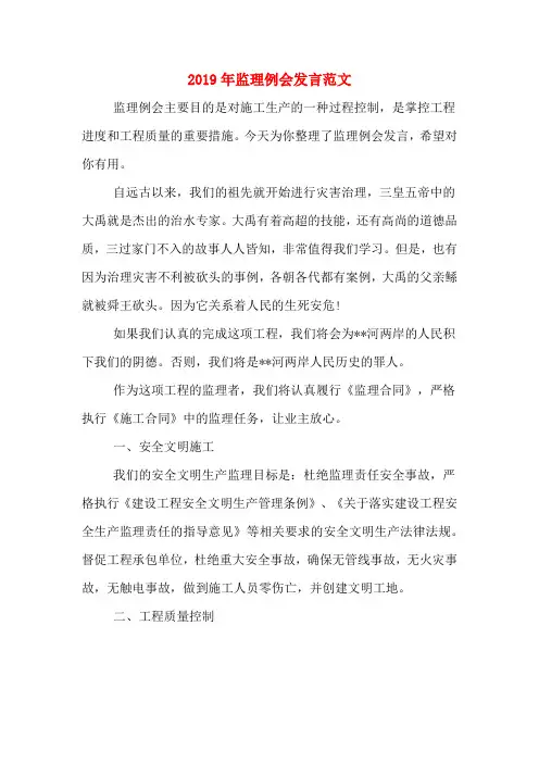 2019年监理例会发言范文