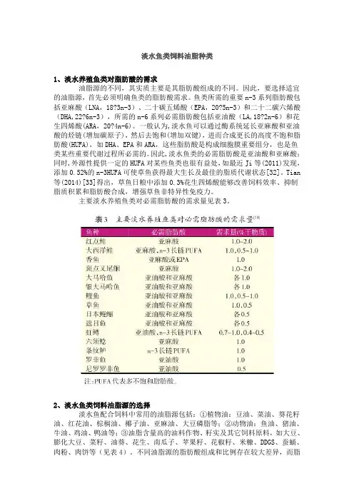 淡水鱼脂肪酸需求
