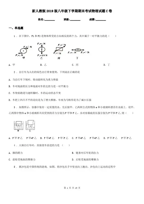 新人教版2019版八年级下学期期末考试物理试题C卷