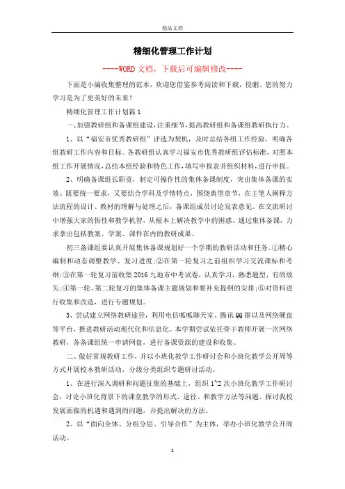 精细化管理工作计划