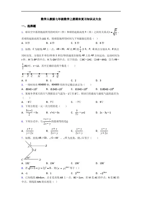 数学人教版七年级数学上册期末复习知识点大全
