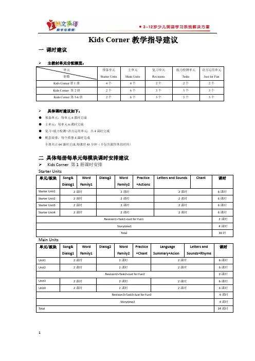 kids corner课程指导建议