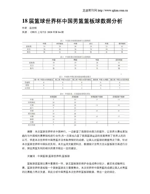 18届篮球世界杯中国男篮篮板球数据分析