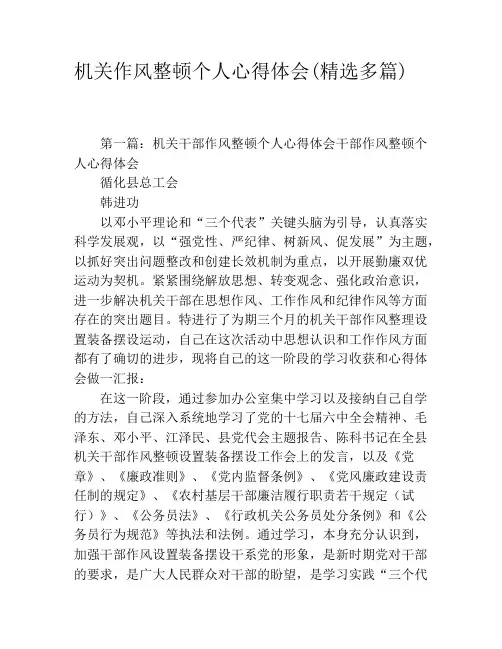 机关作风整顿个人心得体会(精选多篇)