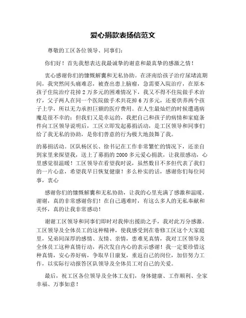 爱心捐款表扬信范文