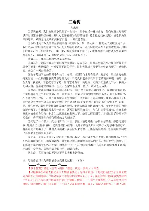 三角梅(2016江苏徐州中考语文散文阅读)
