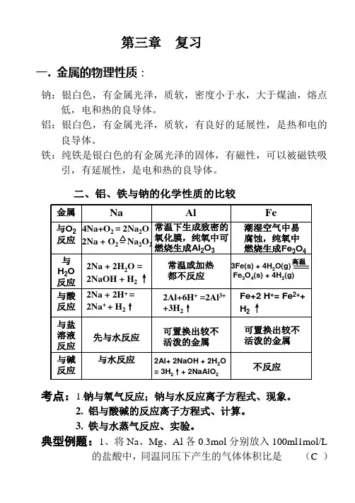 高一化学必修一第三章知识点复习