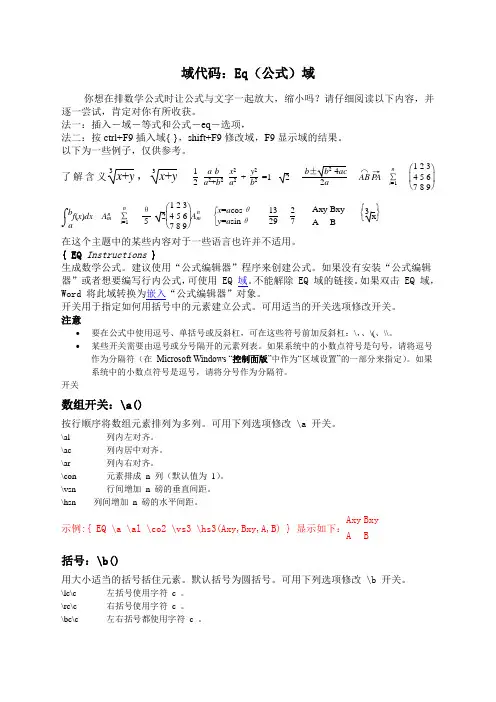 word Eq域的使用