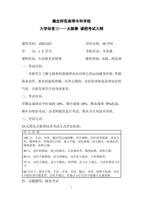 大学体育(三)——(太极拳)考试大纲