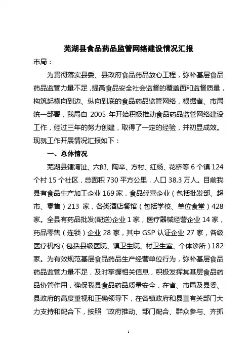 食品药品监管网络建设情况汇报