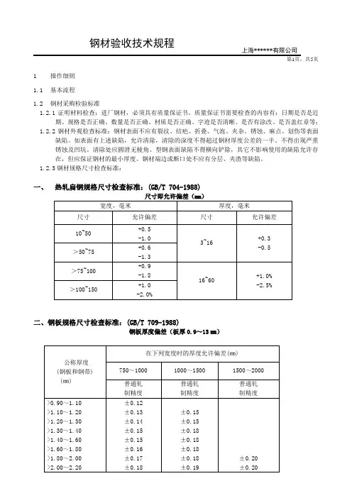 钢材采购检验标准