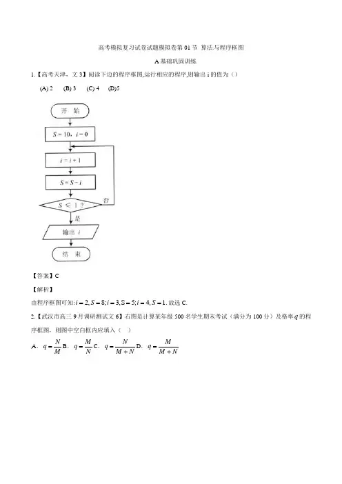 高考数学模拟复习试卷试题模拟卷第01节 算法与程序框图001140