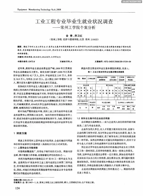 工业工程专业毕业生就业状况调查——常州工学院个案分析