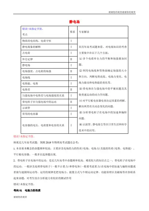 高考物理二轮复习专题静电场讲含解析.doc