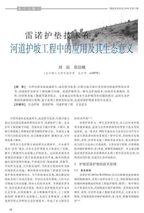 雷诺护垫技术在河道护坡工程中的应用及其生态意义