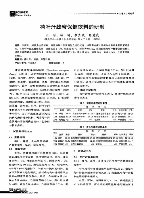 荷叶汁蜂蜜保健饮料的研制