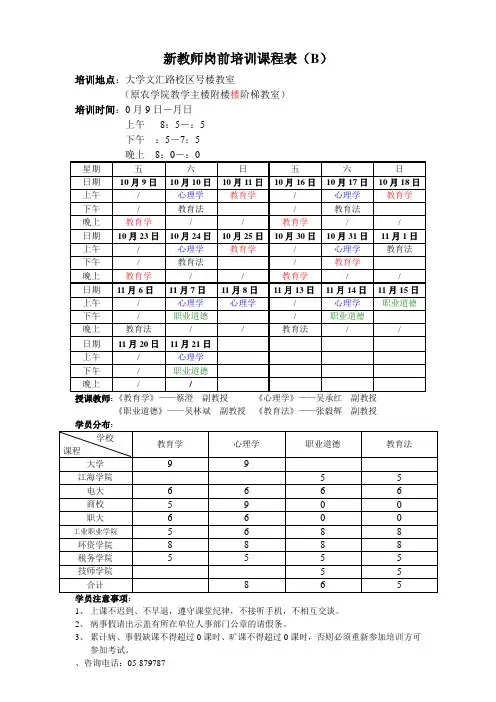 新教师岗前培训课程表(B)