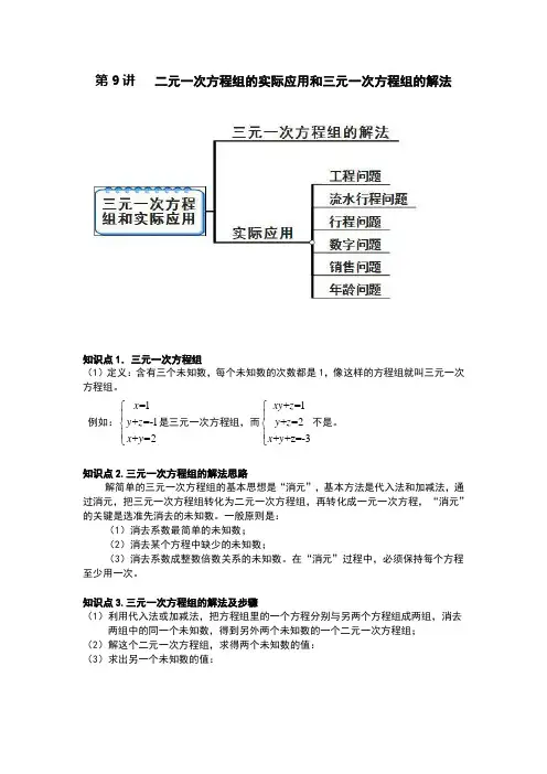 二元一次方程组的实际应用和三元一次方程组的解法