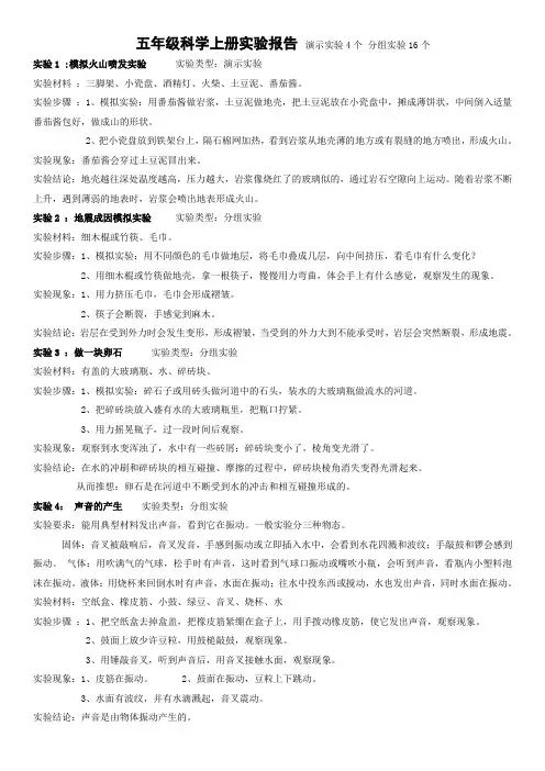 青岛版五年级上册科学实验报告