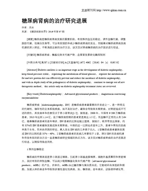糖尿病肾病的治疗研究进展