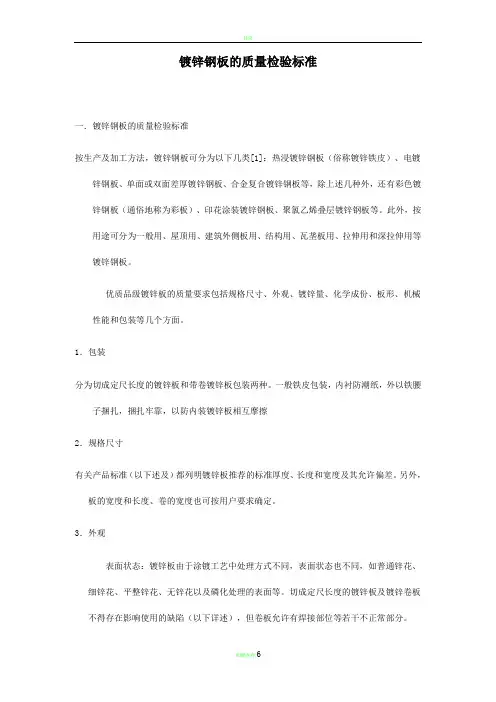 镀锌钢板检验标准