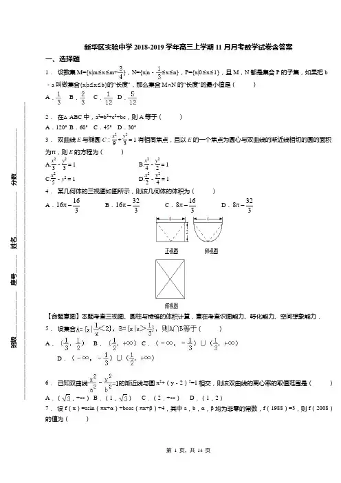 新华区实验中学2018-2019学年高三上学期11月月考数学试卷含答案(2)