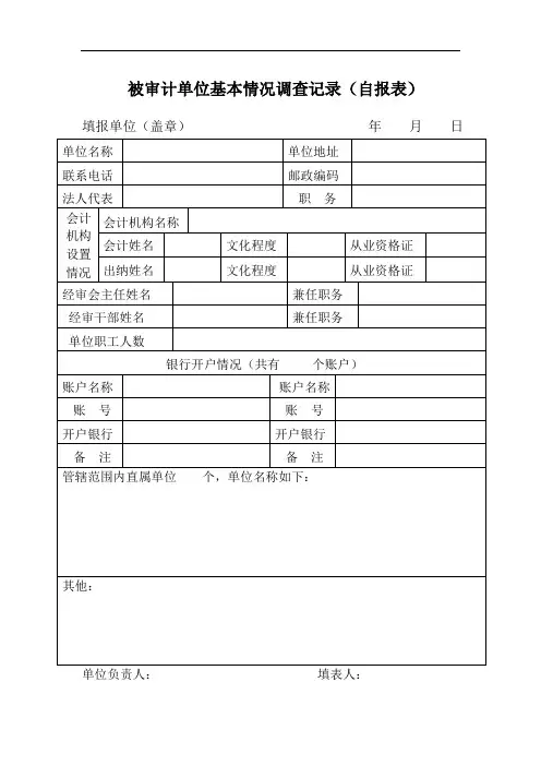 被审计单位基本情况调查记录(自报表)