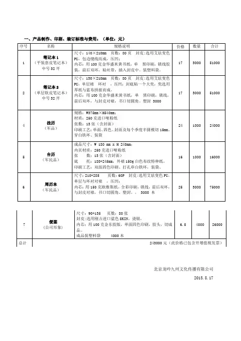 设计印刷物料(报价)
