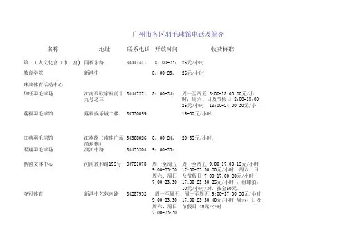 【羽毛球订场必备】史上最全广州羽毛球场联系方式和开放时间