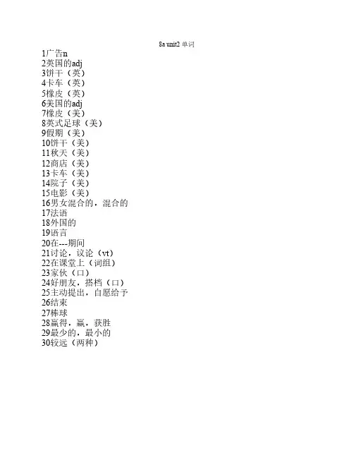 8a unit2 单词