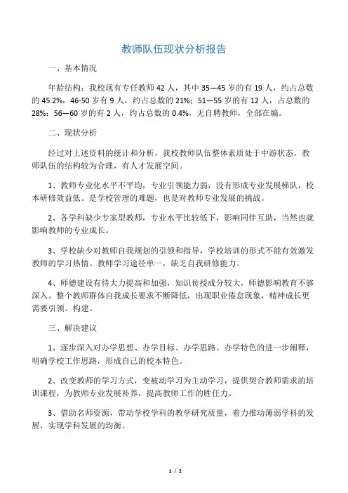 教师队伍现状分析报告