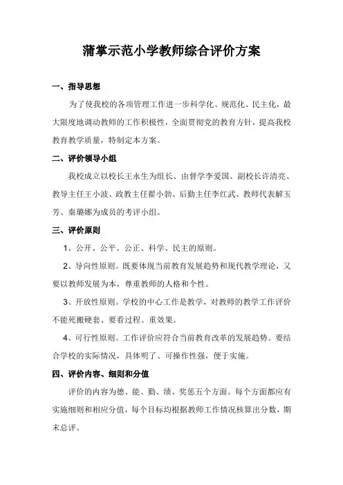蒲掌示范小学教师综合评价方案