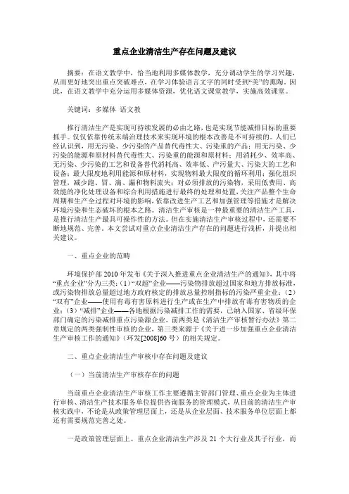 重点企业清洁生产存在问题及建议