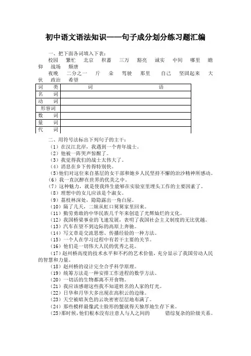 语文语法知识--句子成分