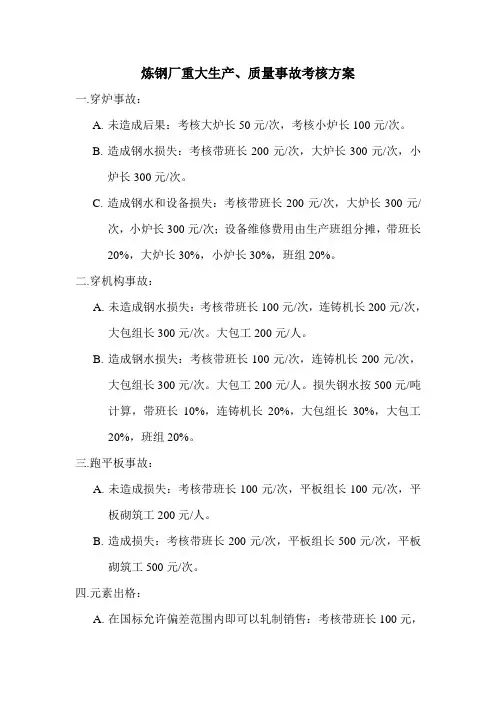 炼钢厂重大生产、质量事故考核方案