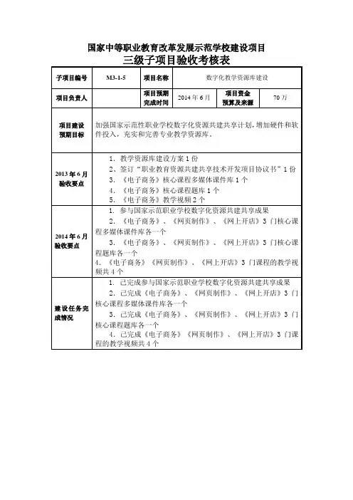 三级子项目验收考核表
