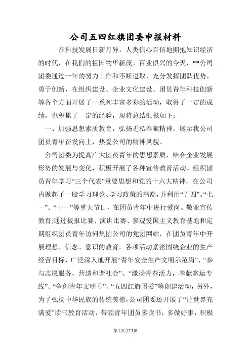 公司五四红旗团委申报材料