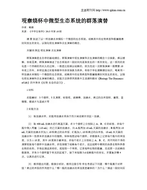 观察烧杯中微型生态系统的群落演替