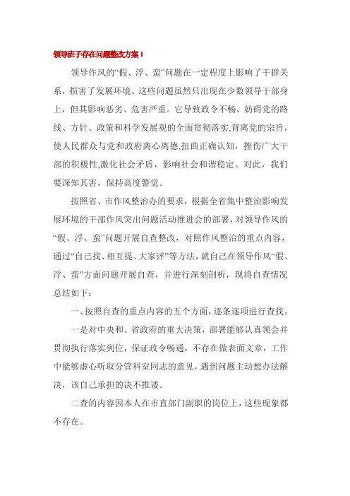 领导班子存在问题整改方案3篇