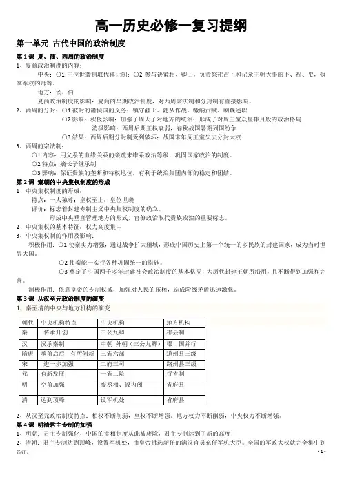 高一历史必修一复习提纲(人教版)