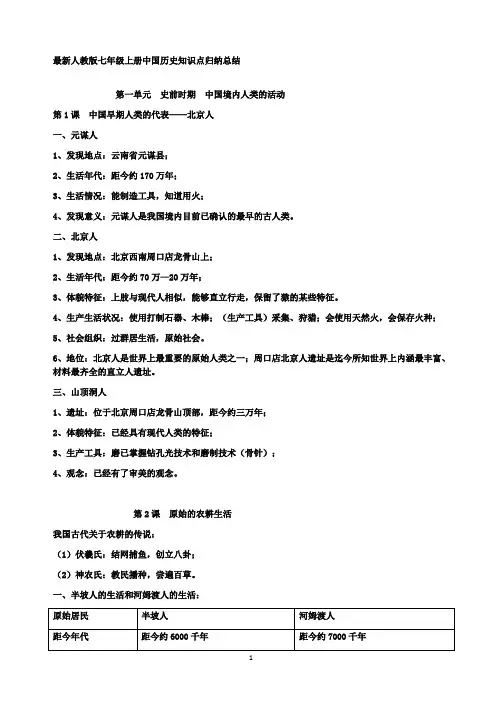 部编版七年级上册中国历知识点归纳(全册)