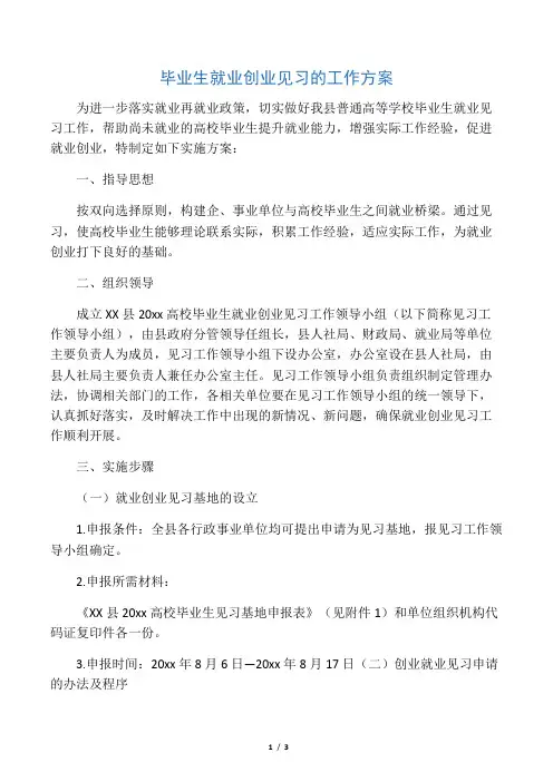 毕业生就业创业见习的工作方案