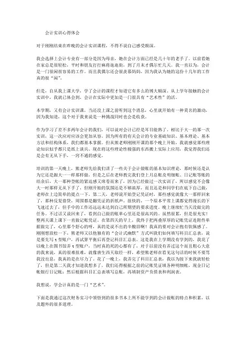 会计实训心得体会 2