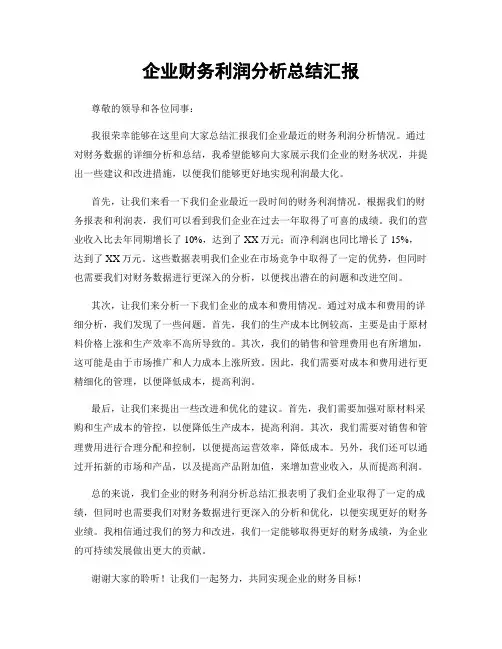 企业财务利润分析总结汇报