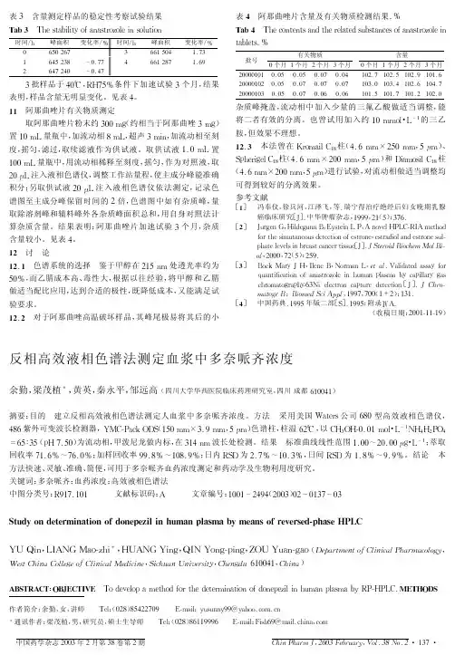 反相高效液相色谱测定药物的浓度